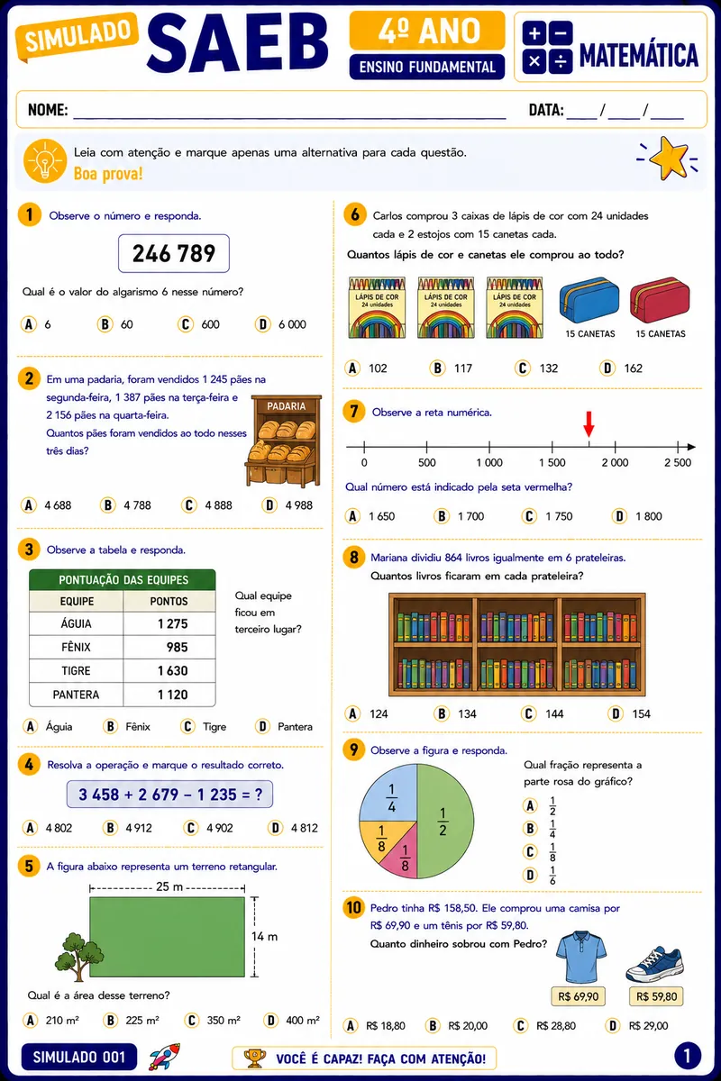 Simulado SAEB 4º ano - Matemática