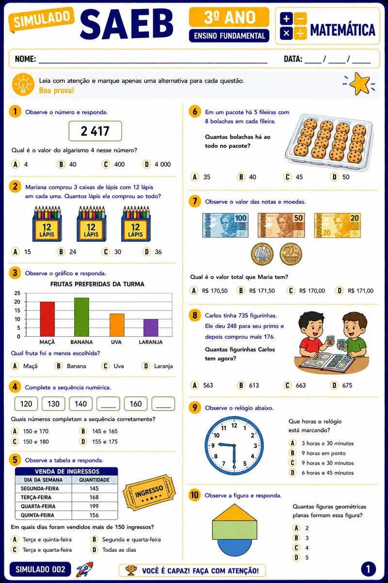 Simulado SAEB 3º ano - Matemática