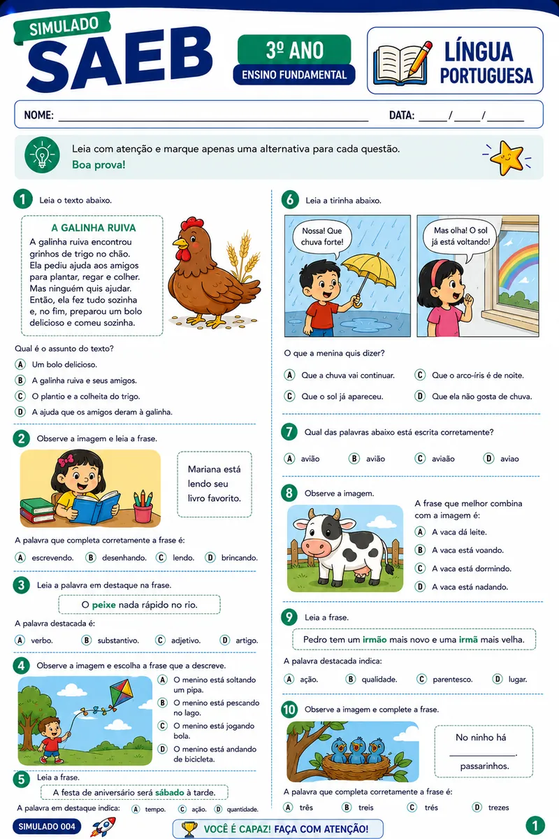 Simulado SAEB 3º ano - Língua Portuguesa