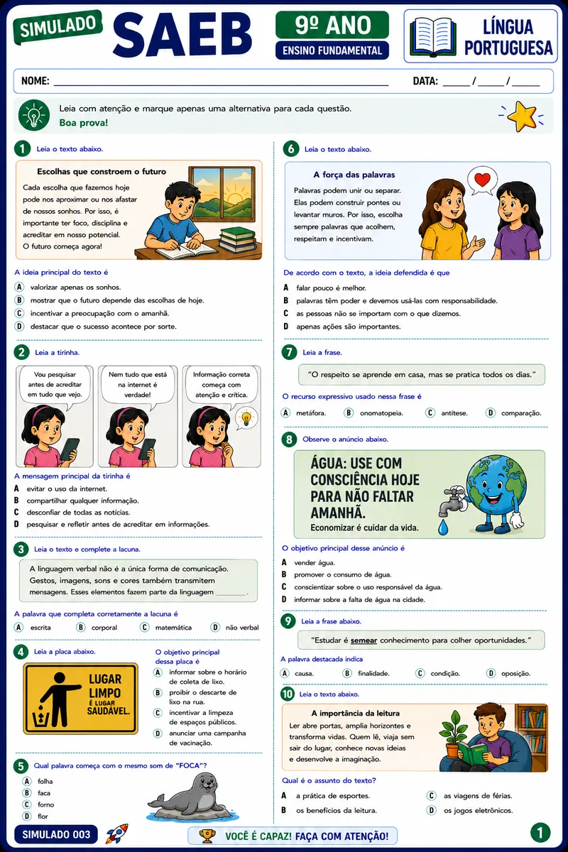 Simulado SAEB 9º ano - Língua Portuguesa