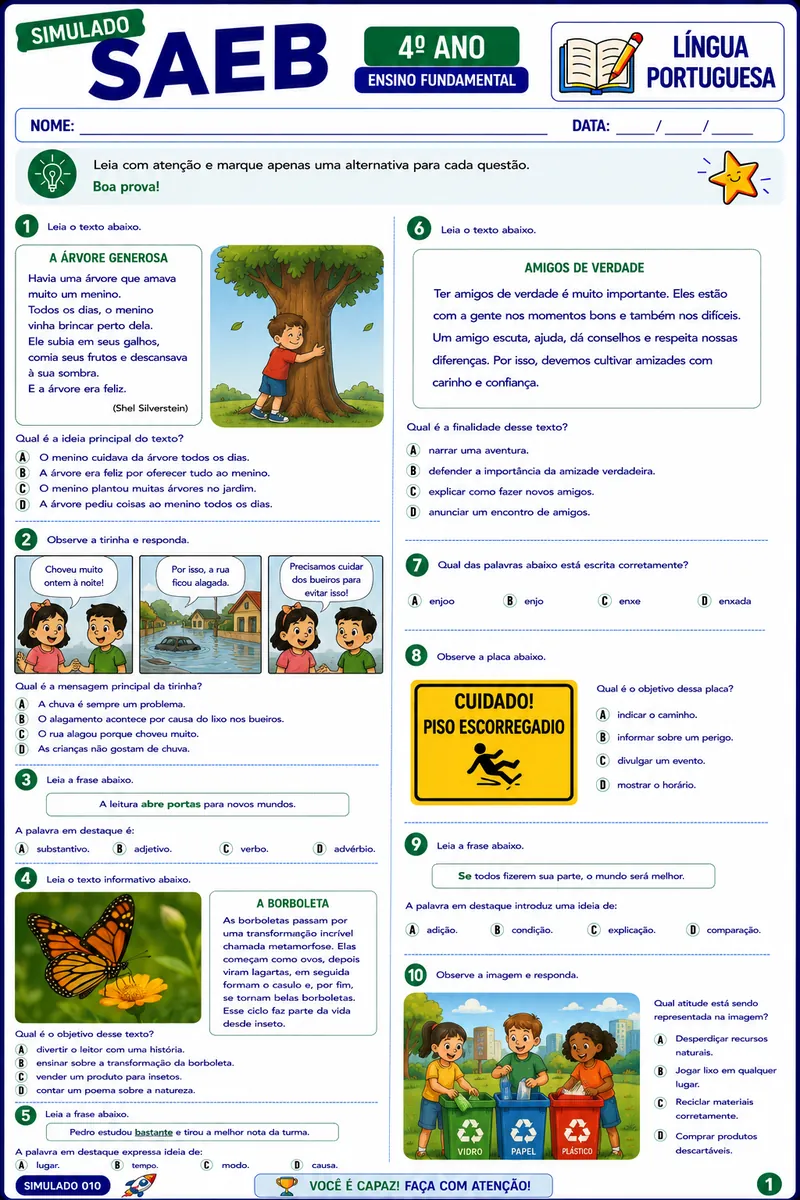 Simulado SAEB 4º ano - Língua Portuguesa